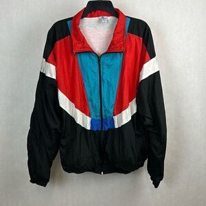 Vtg Sprint Windbreaker Jacket Sz M Black Red White Blue 80s 90s Track Colorblock